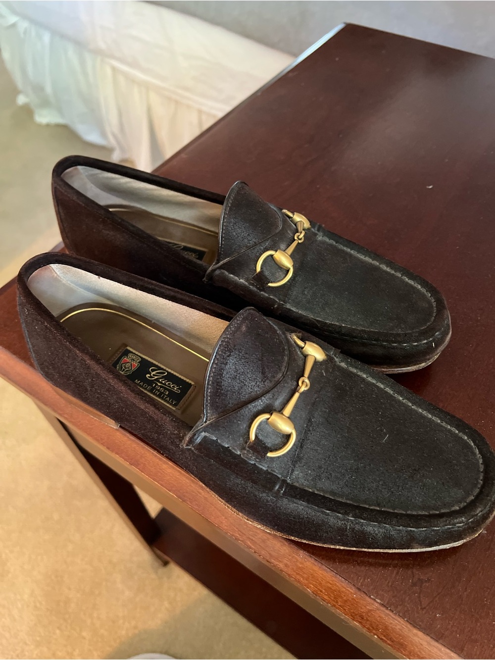 Gucci Men's Black Suede Horsebit Slip-On Loafers